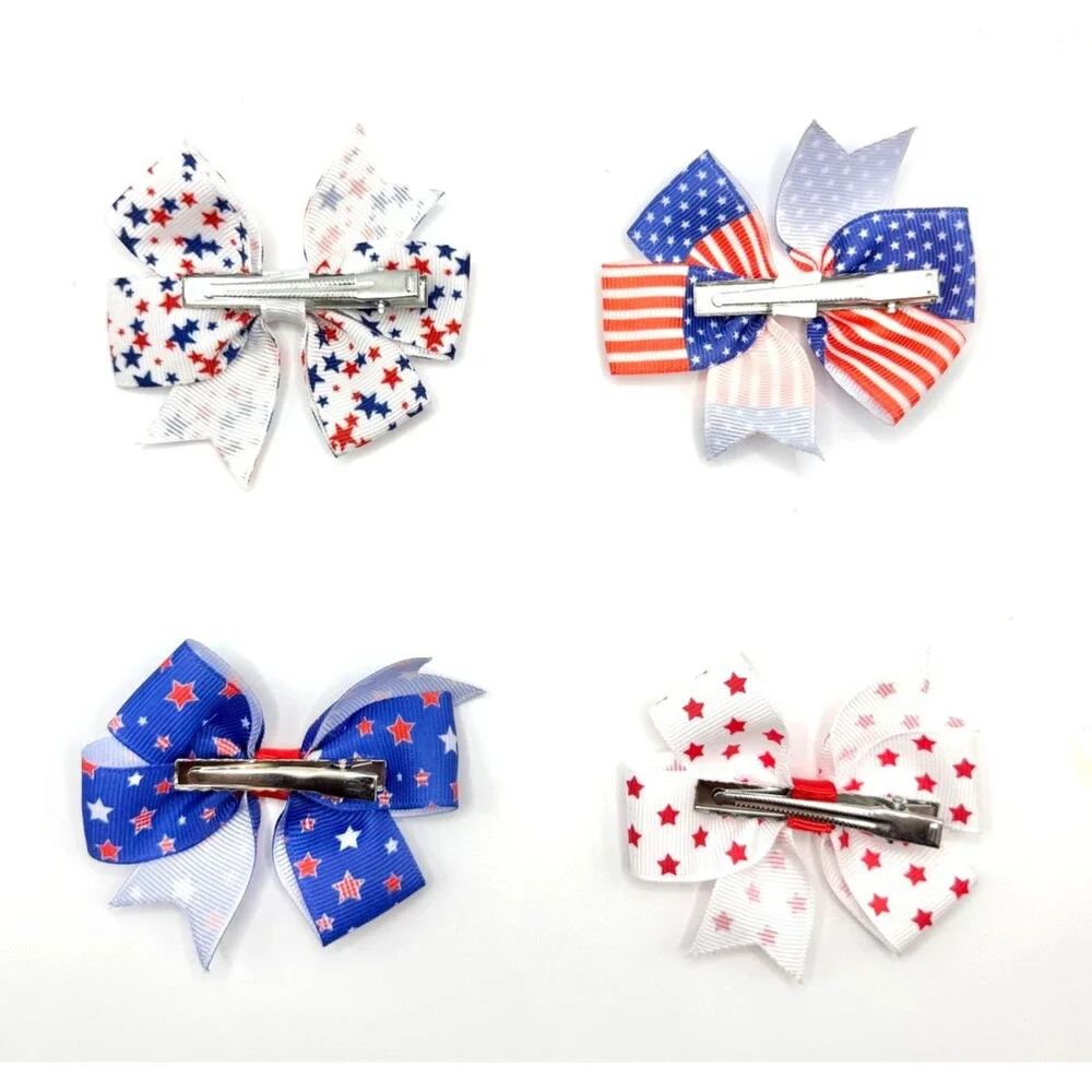 🇺🇸 America 250 USA Patriotic Hair Bow Set Red White Blue 4th Of July NEW